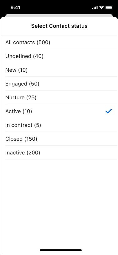 Select Contact status list with Active chosen