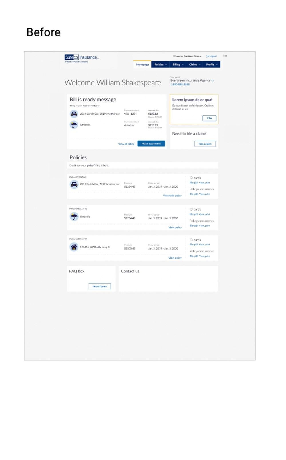 Before: Manage My Account page, inconsistent styling and dated layout