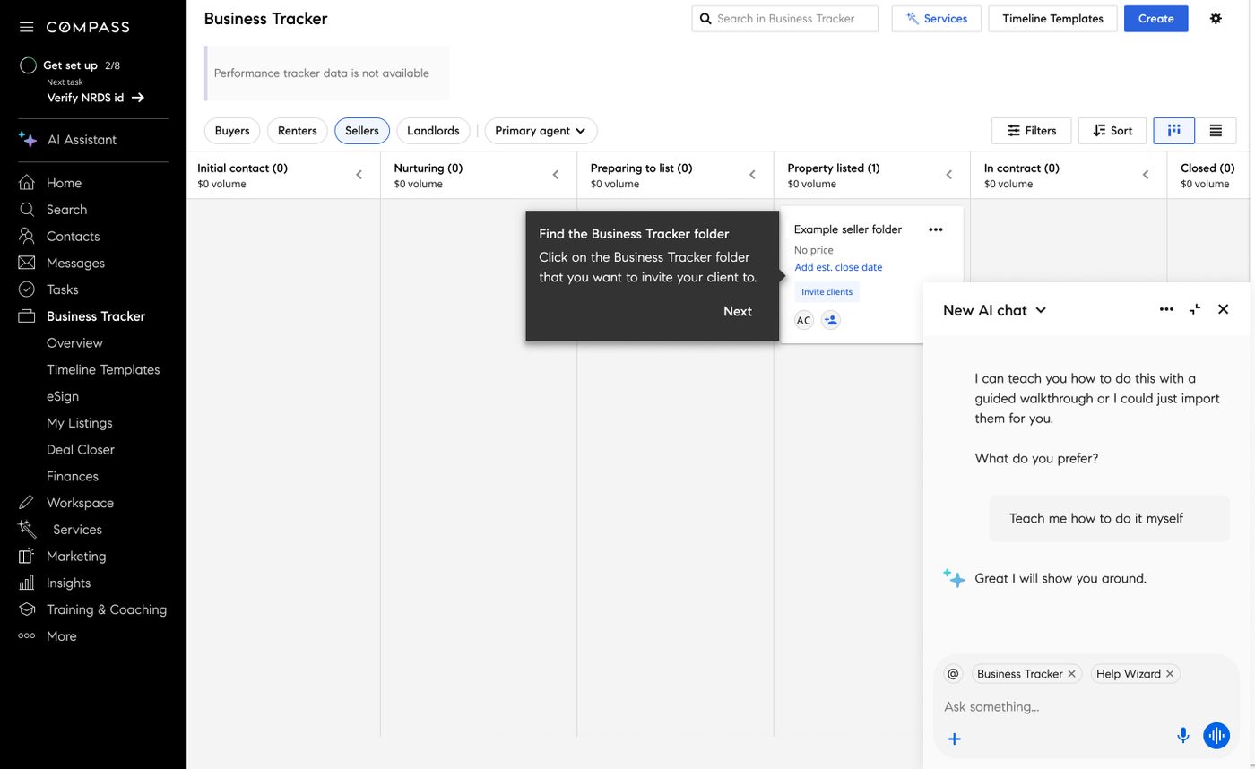 Compass AI assistant chat, agent selects Teach me how to do it myself instead of having the assistant complete the task